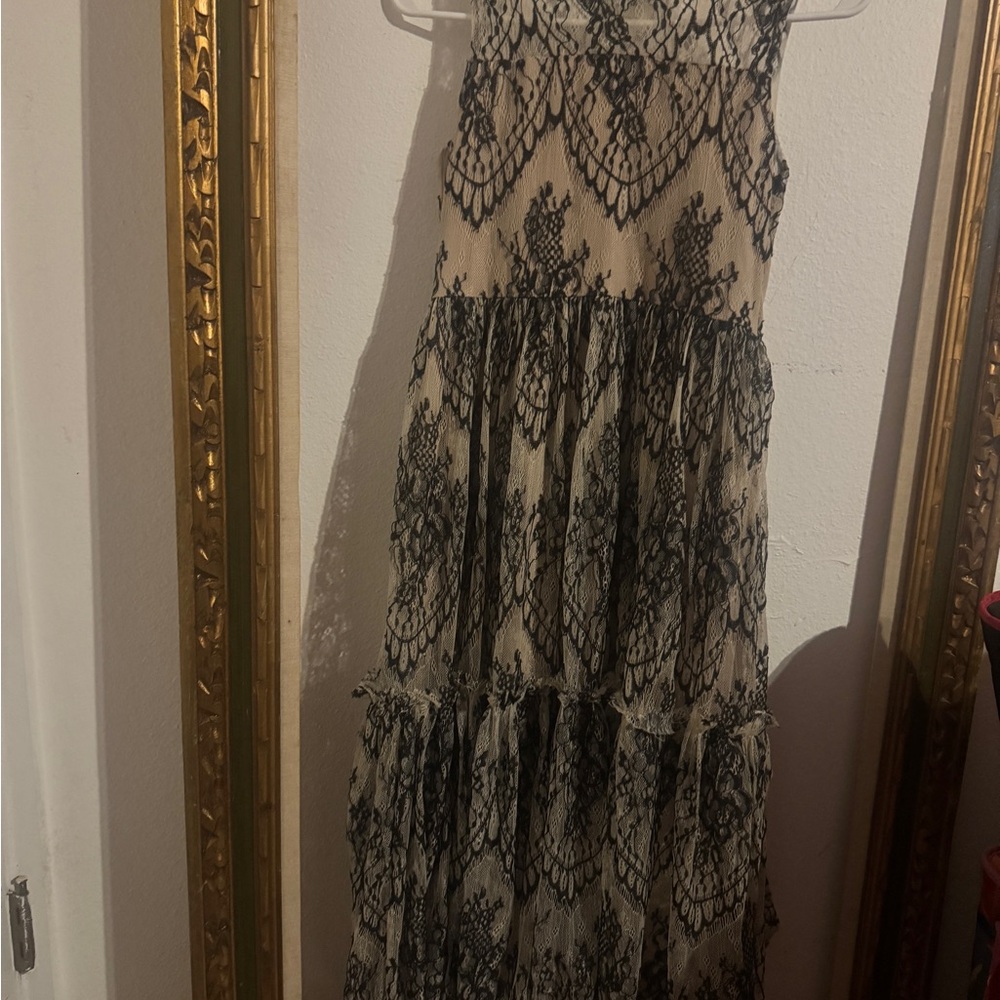 Joyfolie Black and Cream Lace Maxi Dress